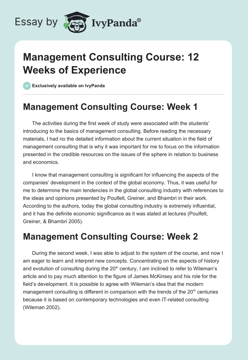 Management Consulting Course: 12 Weeks of Experience. Page 1
