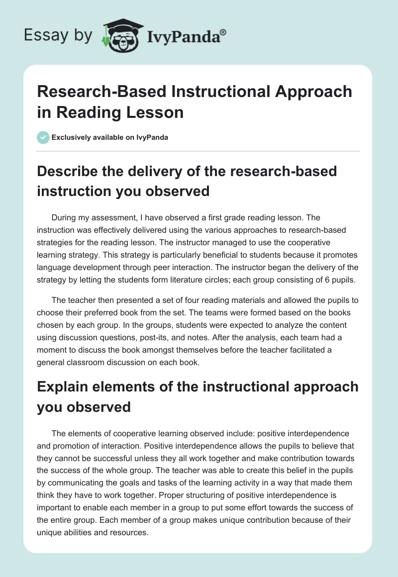 Research-Based Instructional Approach in Reading Lesson. Page 1