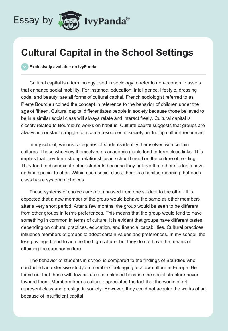 Cultural Capital in the School Settings. Page 1
