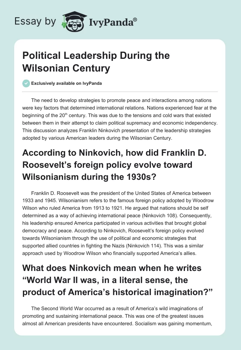 Political Leadership During the Wilsonian Century. Page 1