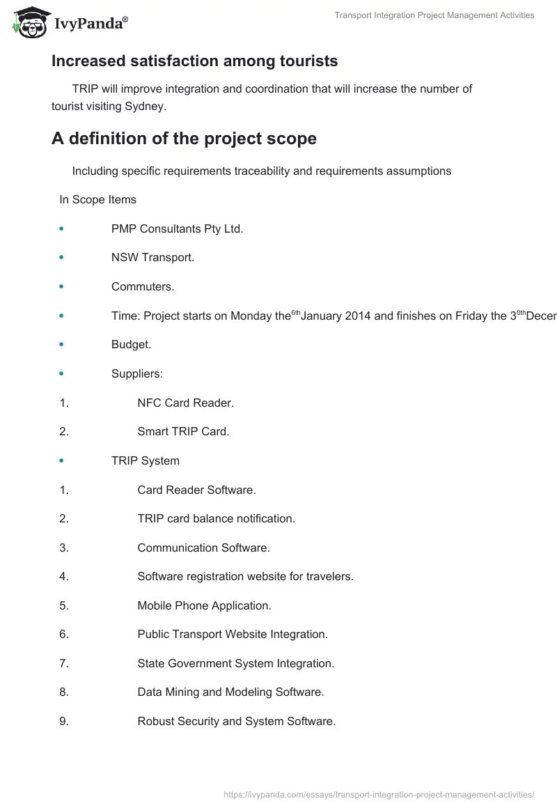 Transport Integration Project Management Activities. Page 4