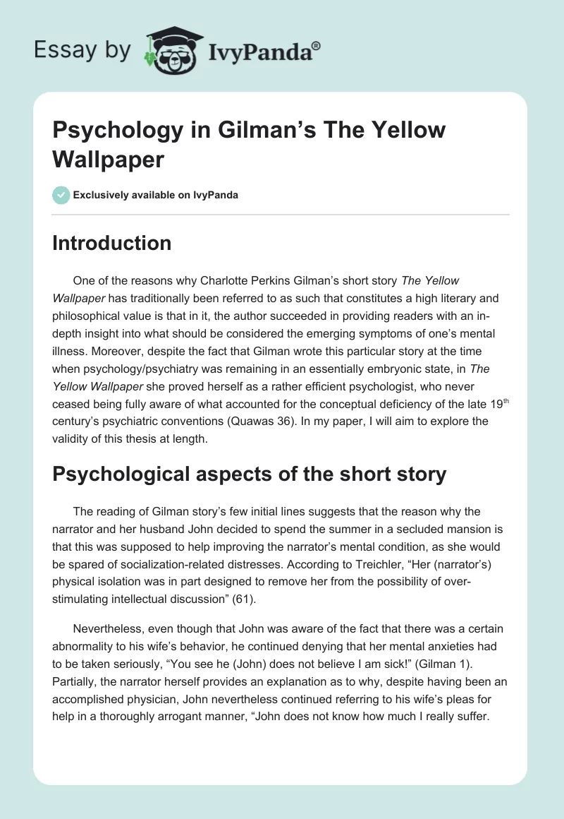 Psychology in Gilman’s "The Yellow Wallpaper". Page 1