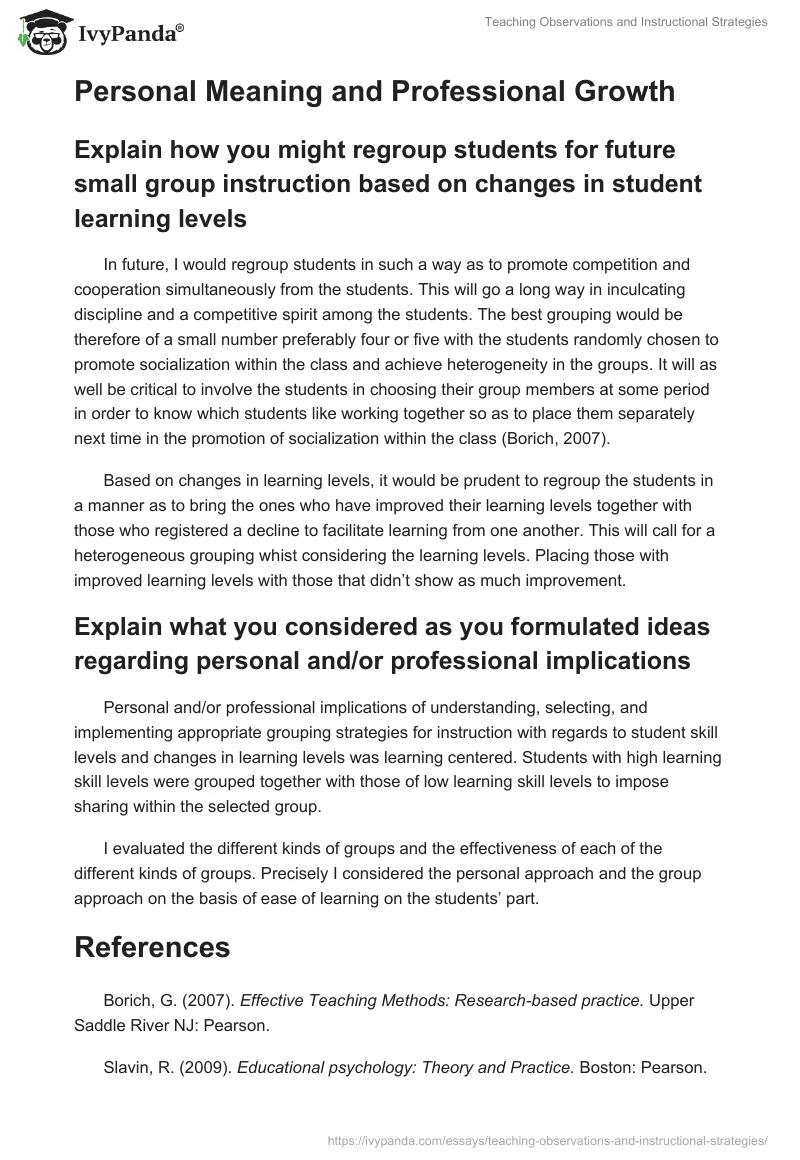 Teaching Observations and Instructional Strategies. Page 4