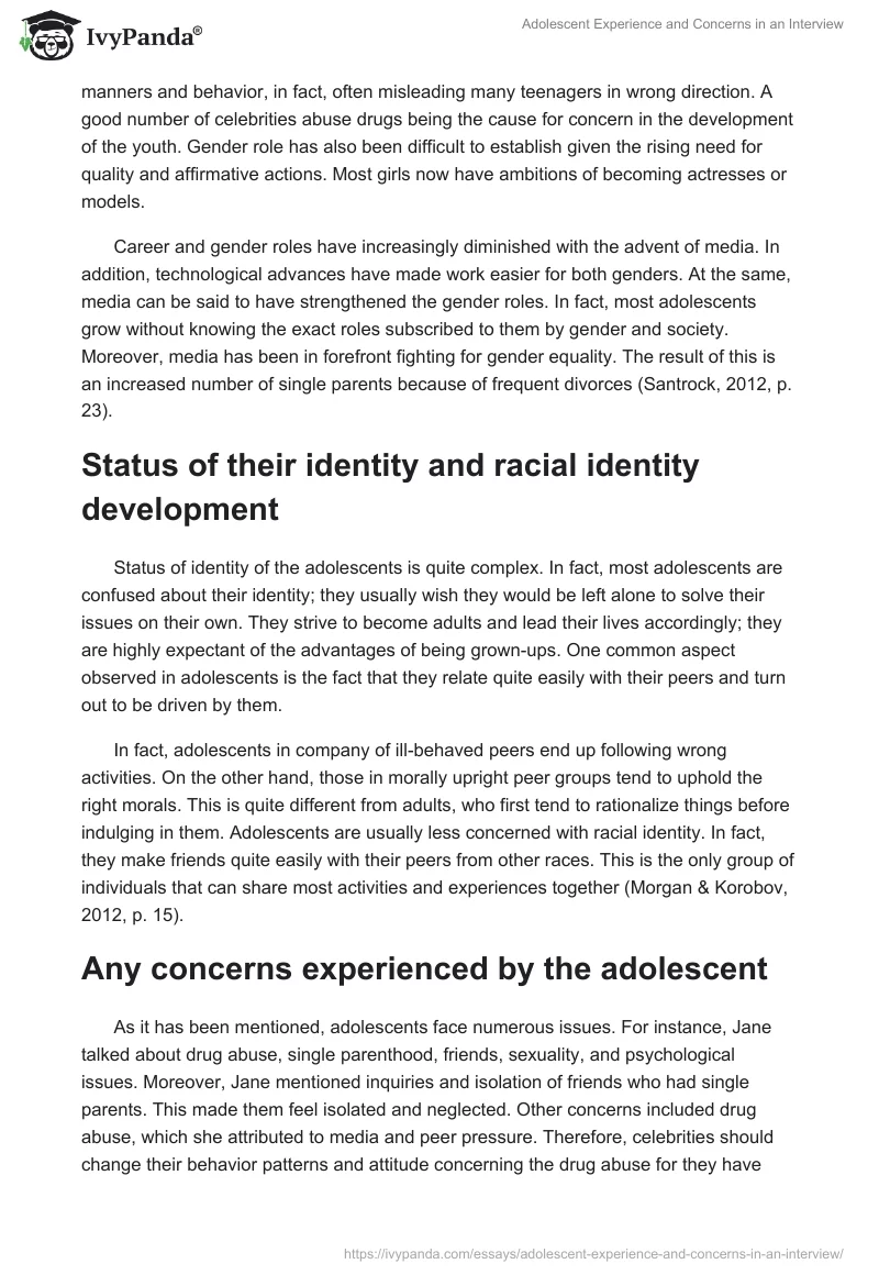 Adolescent Experience and Concerns in an Interview. Page 3