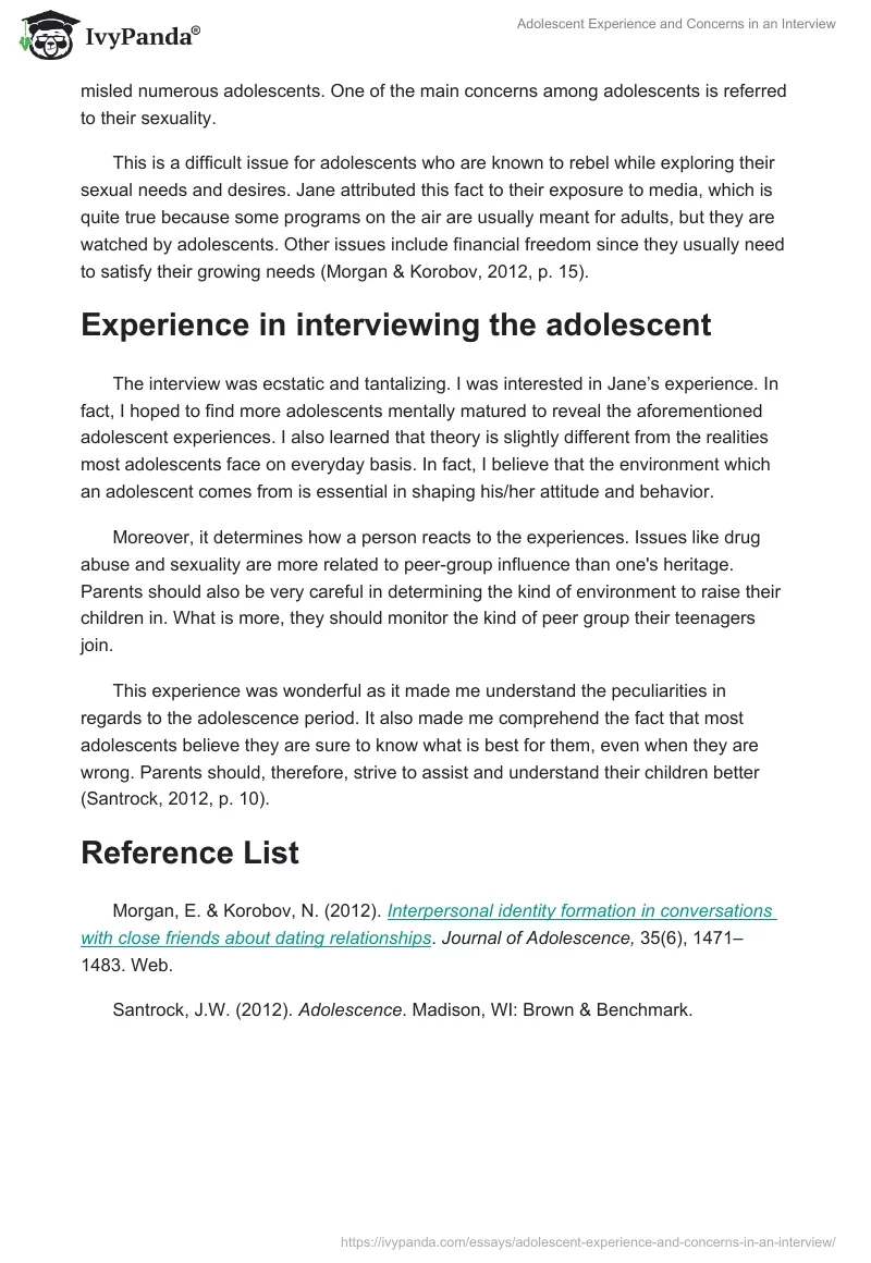 Adolescent Experience and Concerns in an Interview. Page 4