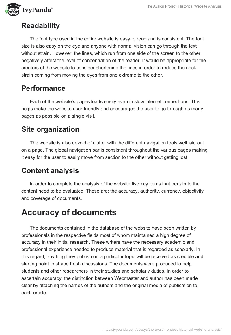 The Avalon Project: Historical Website Analysis. Page 2