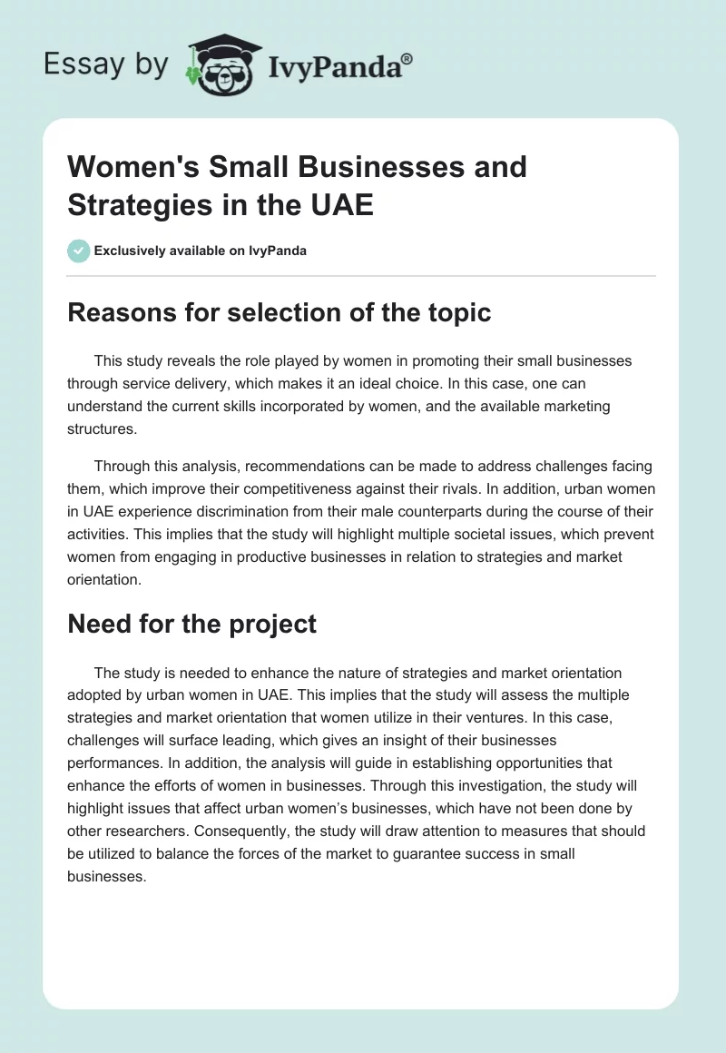Women's Small Businesses and Strategies in the UAE. Page 1