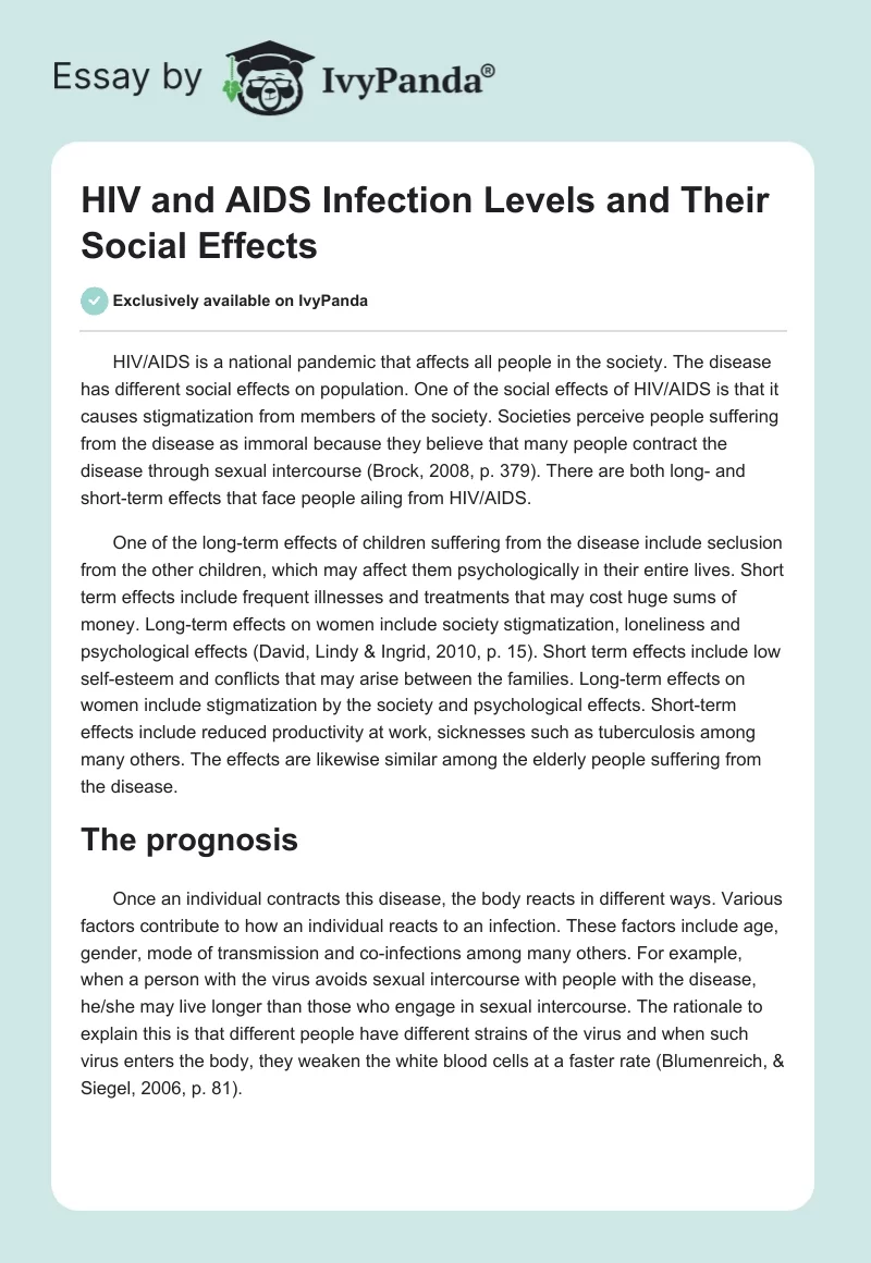 HIV and AIDS Infection Levels and Their Social Effects. Page 1