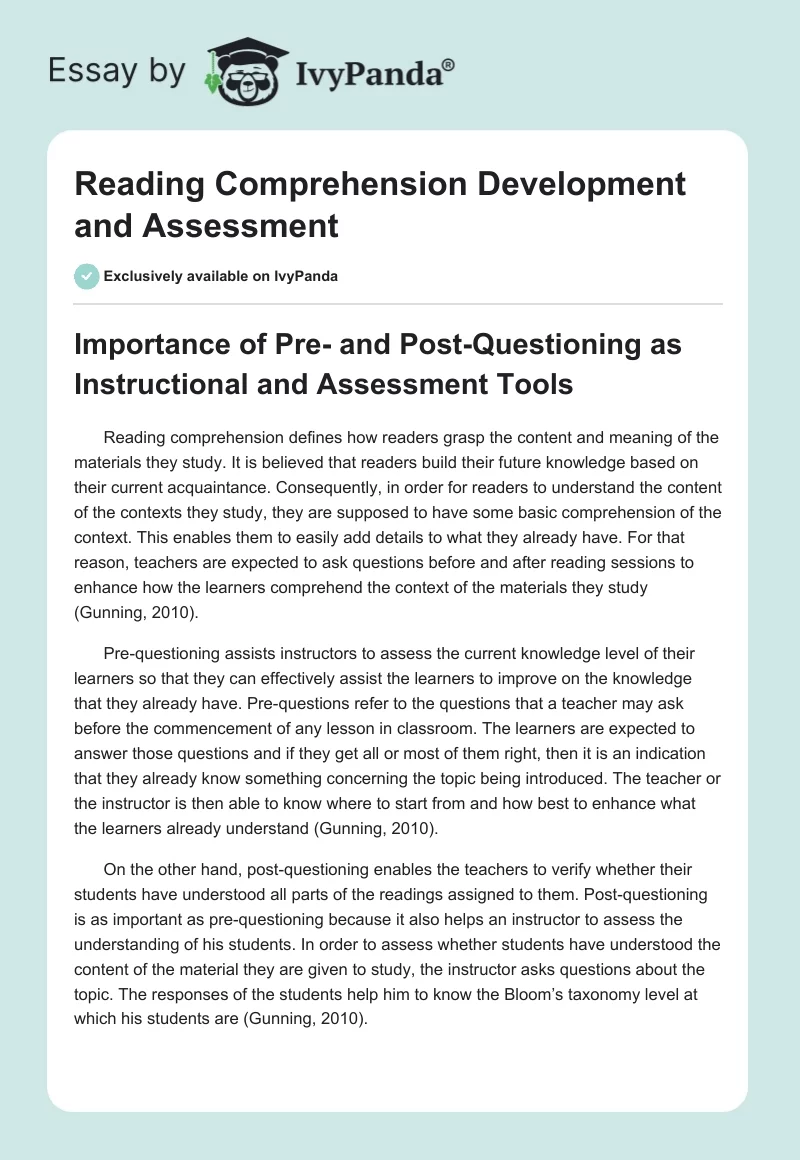 Reading Comprehension Development and Assessment. Page 1