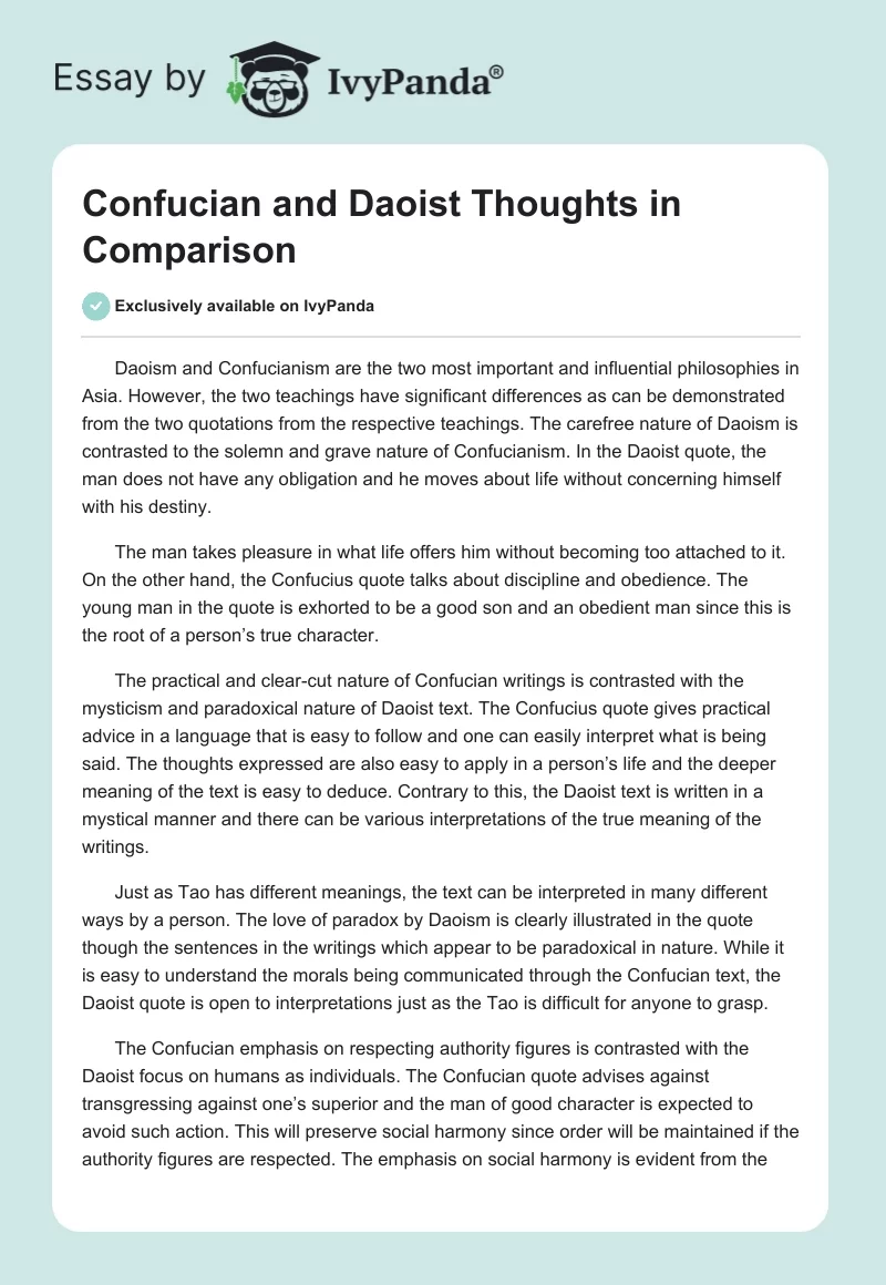 Confucian and Daoist Thoughts in Comparison. Page 1