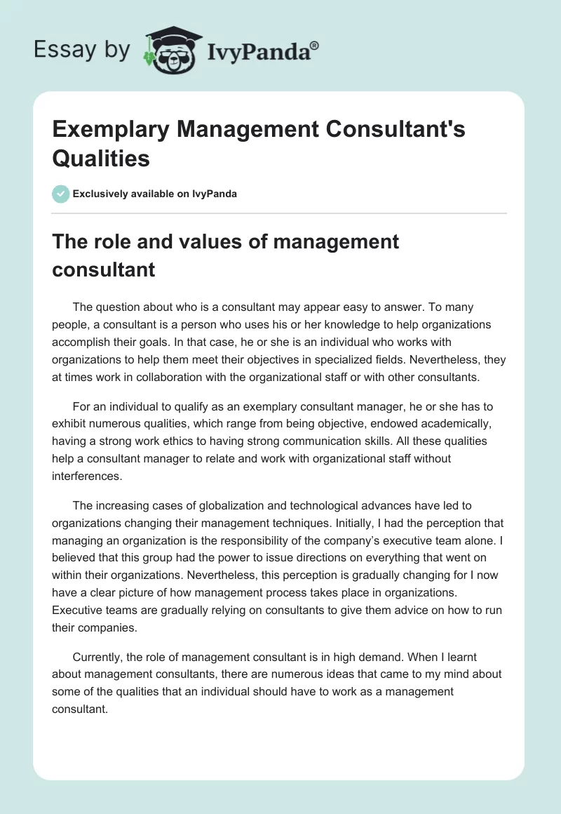 Exemplary Management Consultant's Qualities. Page 1