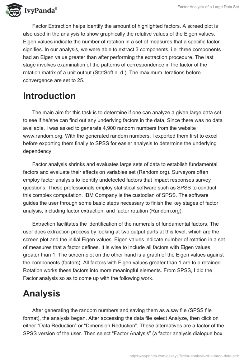 Factor Analysis of a Large Data Set. Page 2