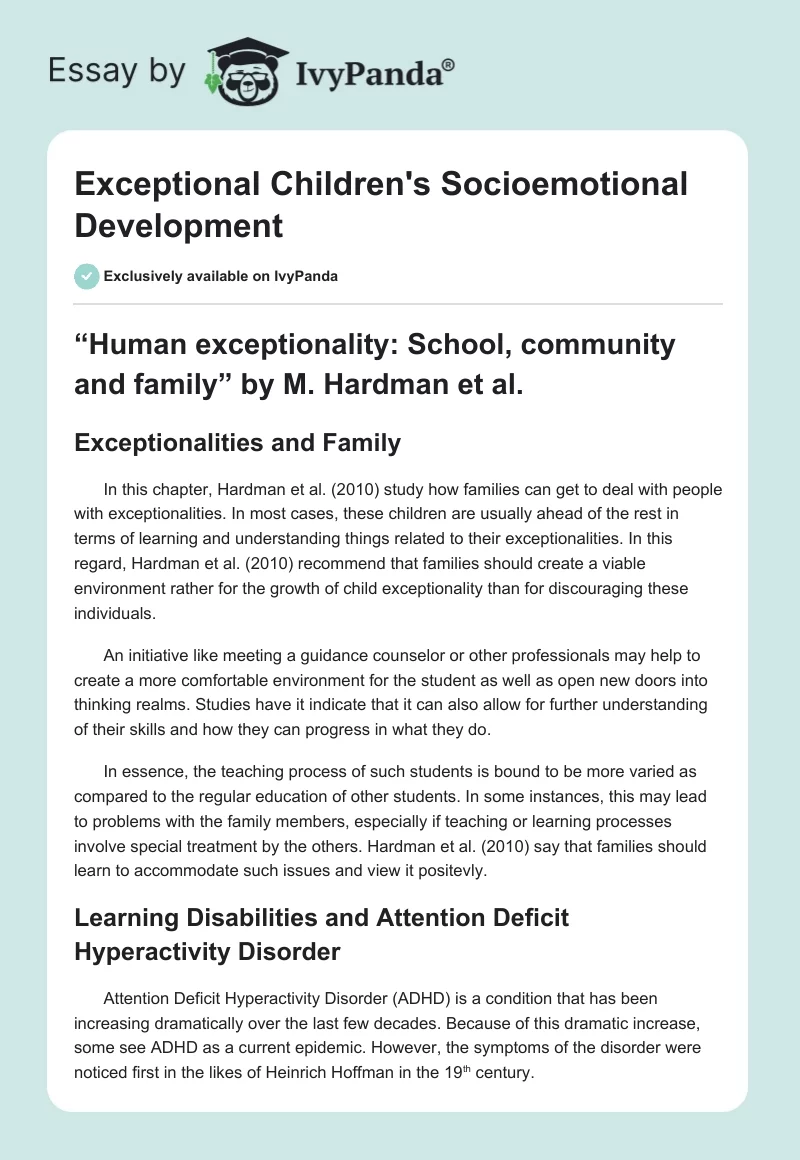 Exceptional Children's Socioemotional Development. Page 1