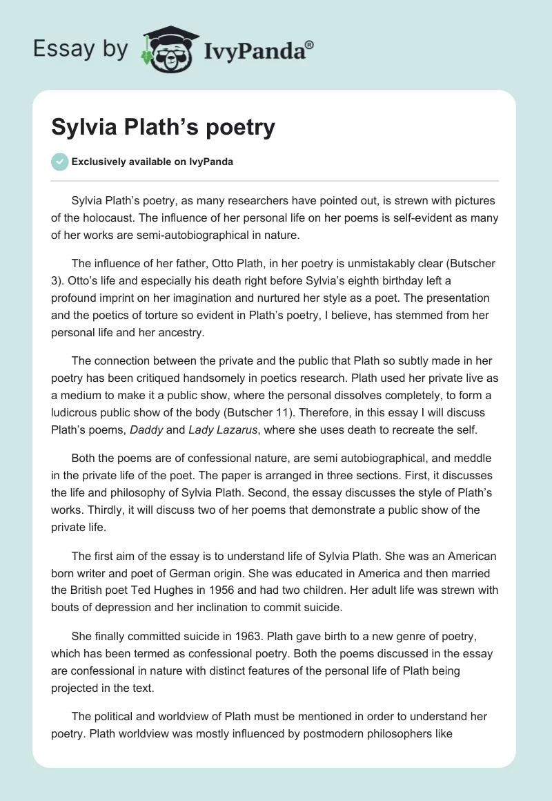 Sylvia Plath’s poetry. Page 1