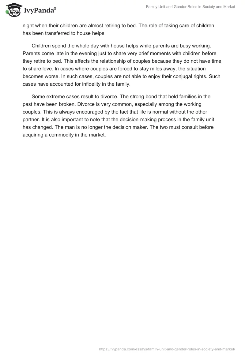 Family Unit and Gender Roles in Society and Market. Page 2