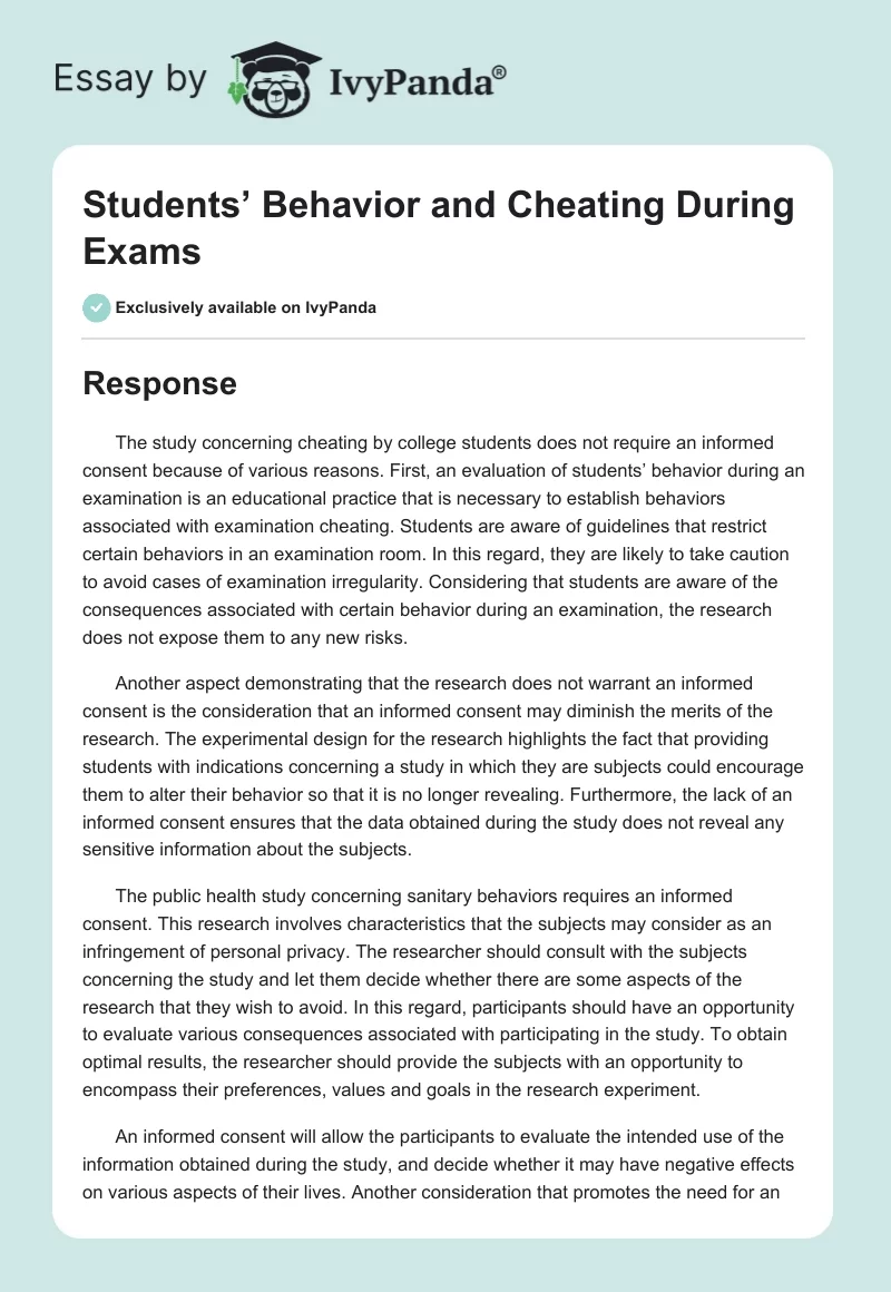 Students’ Behavior and Cheating During Exams. Page 1