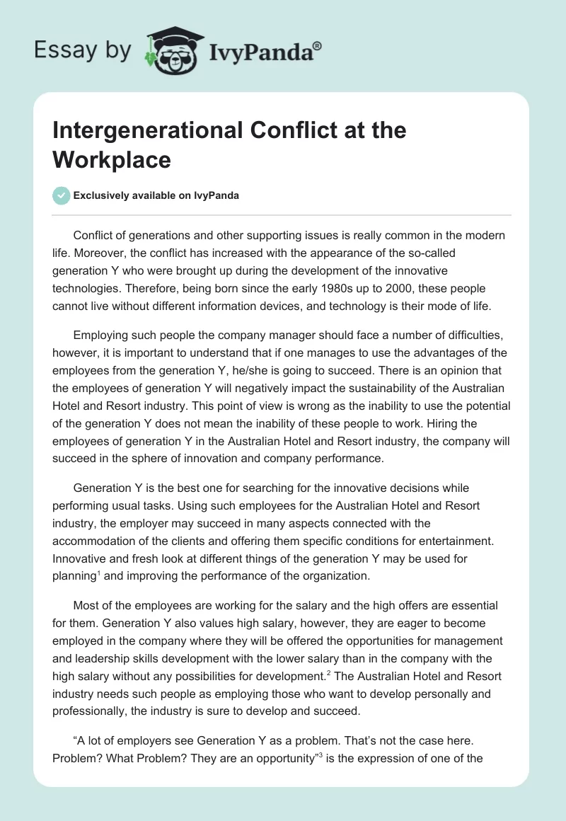 Intergenerational Conflict at the Workplace. Page 1