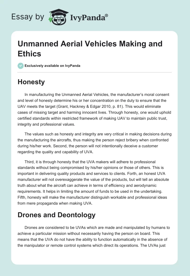 Unmanned Aerial Vehicles Making and Ethics. Page 1