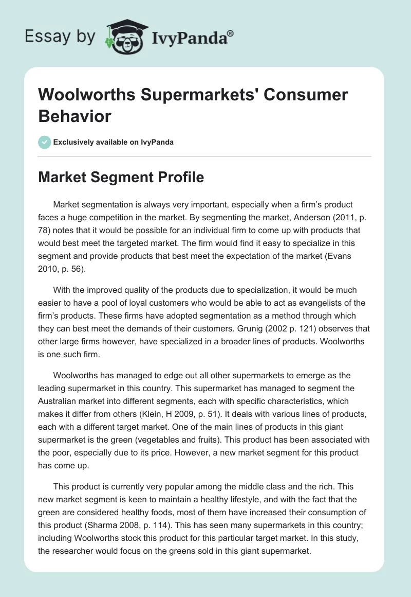 Woolworths Supermarkets' Consumer Behavior. Page 1