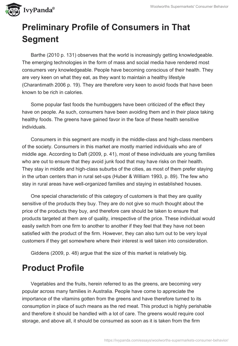 Woolworths Supermarkets' Consumer Behavior. Page 2