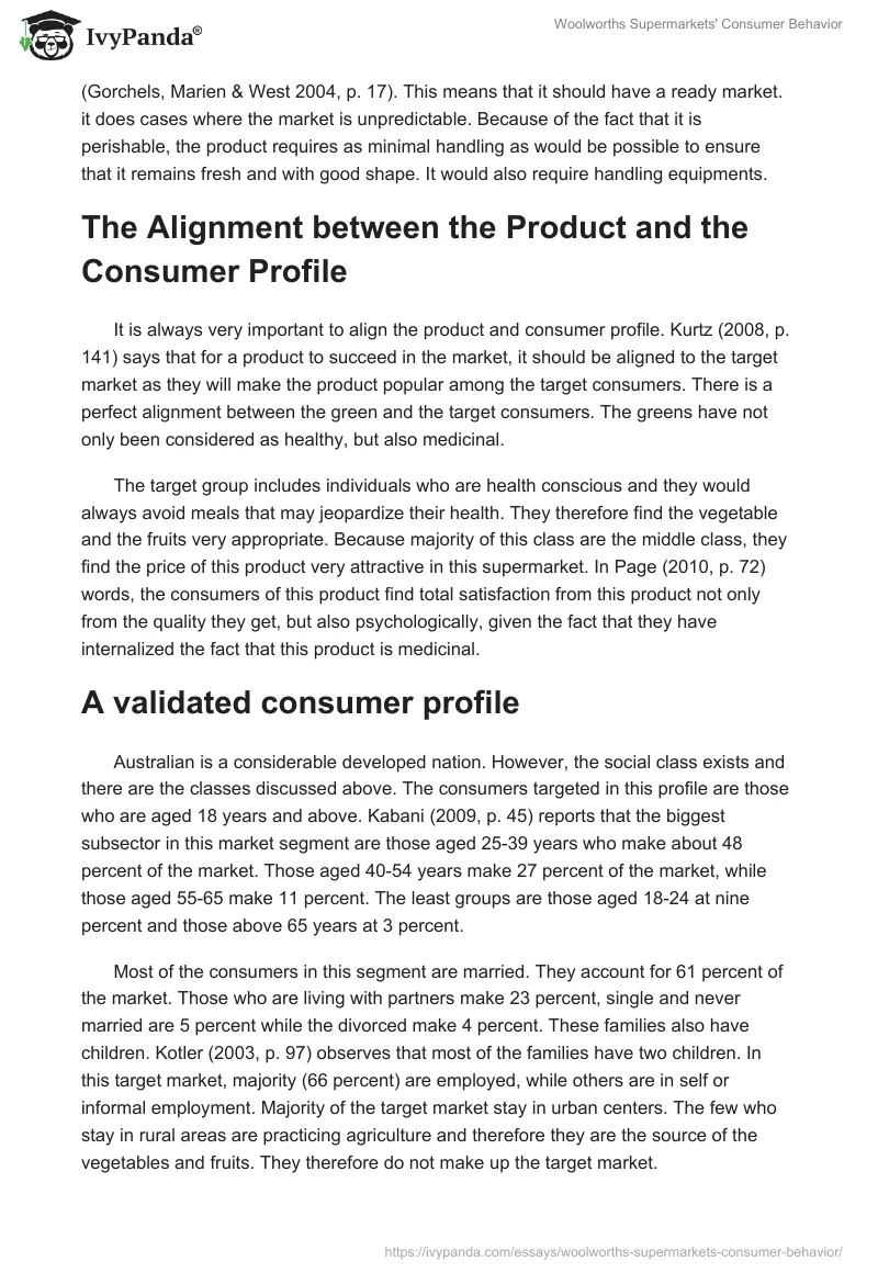Woolworths Supermarkets' Consumer Behavior. Page 3