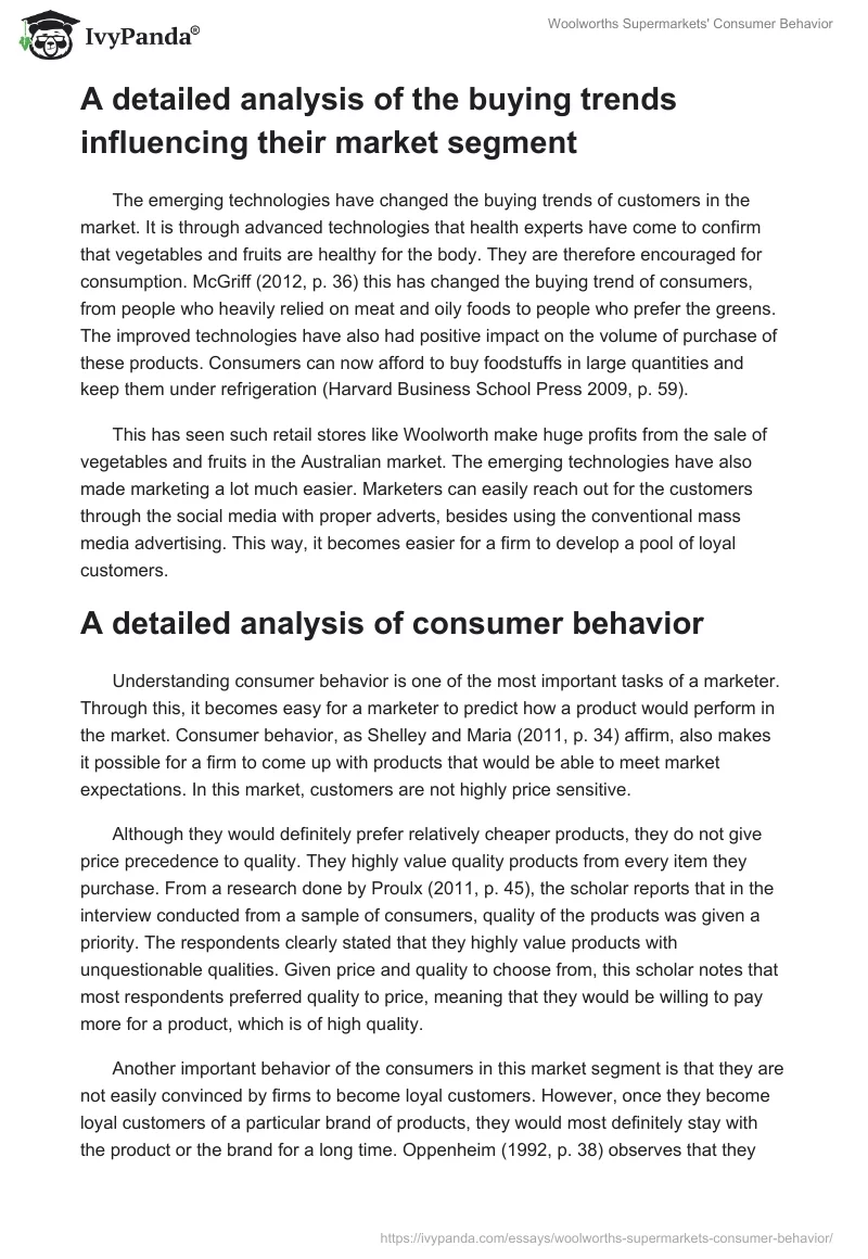 Woolworths Supermarkets' Consumer Behavior. Page 4