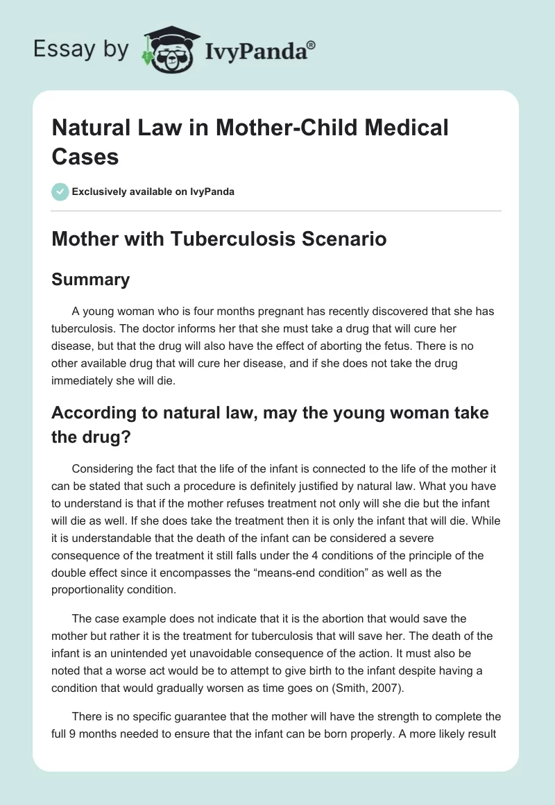Natural Law in Mother-Child Medical Cases. Page 1