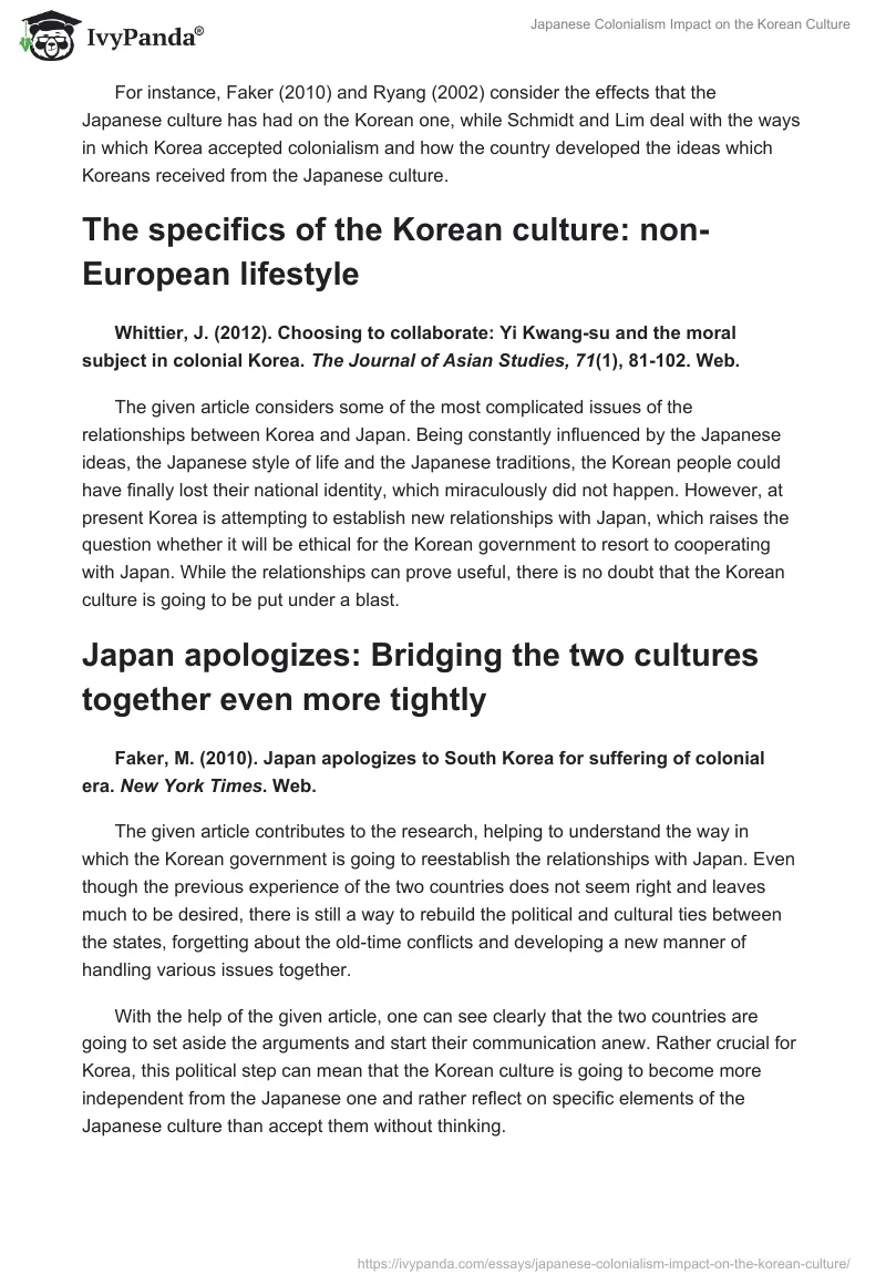 Japanese Colonialism Impact on the Korean Culture. Page 2