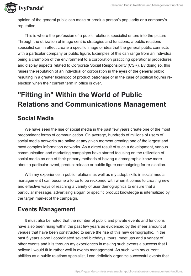 Canadian Public Relations and Management Functions. Page 2
