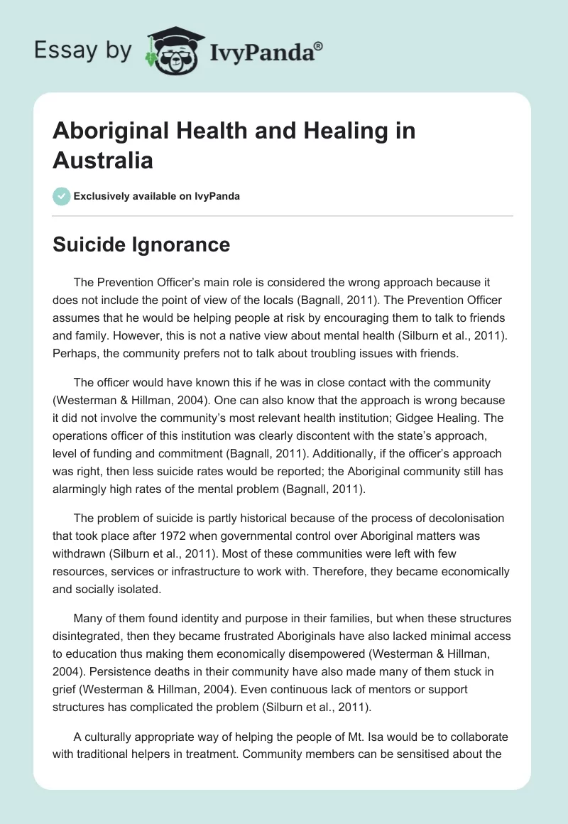 Aboriginal Health and Healing in Australia. Page 1