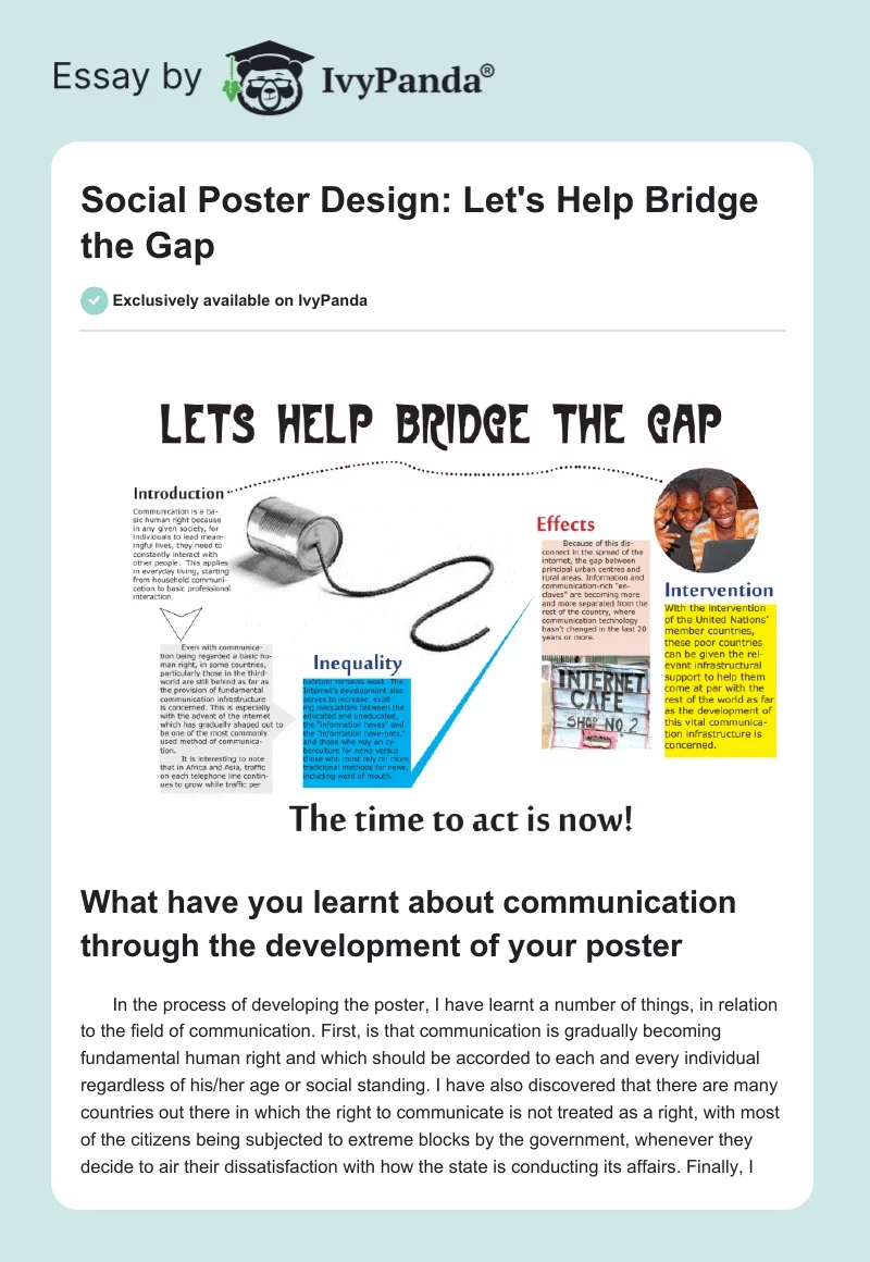 Social Poster Design: "Let's Help Bridge the Gap". Page 1