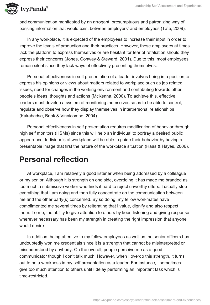 Leadership Self-Assessment and Experiences. Page 4