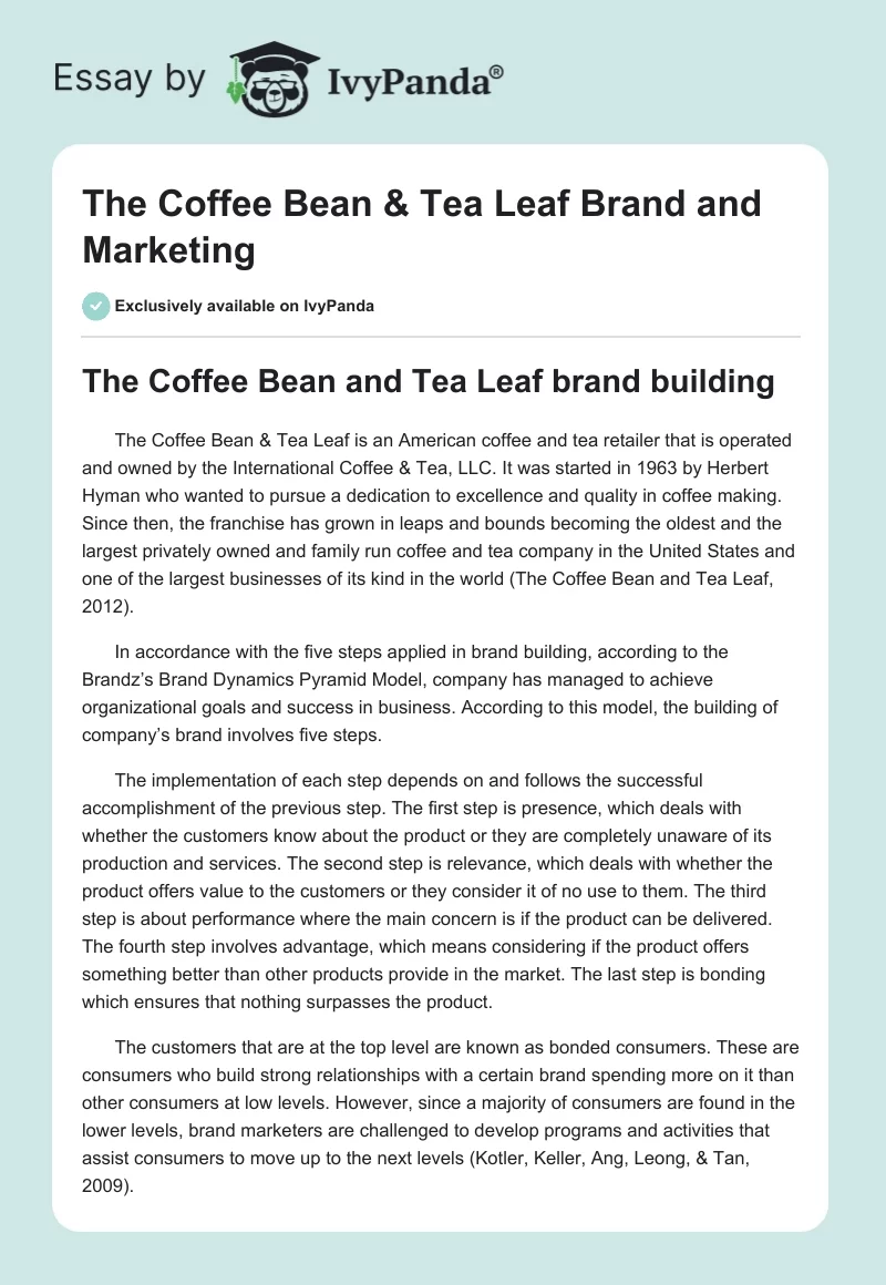 The Coffee Bean & Tea Leaf Brand and Marketing. Page 1