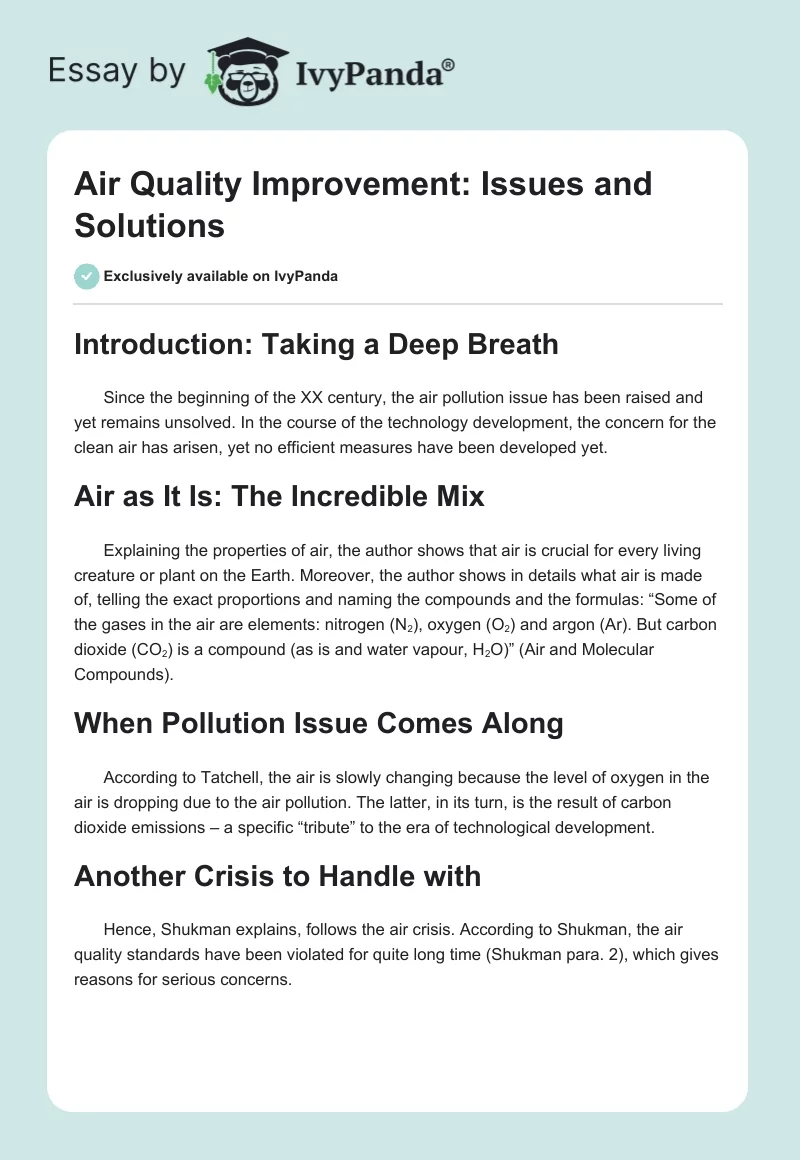 Air Quality Improvement: Issues and Solutions. Page 1