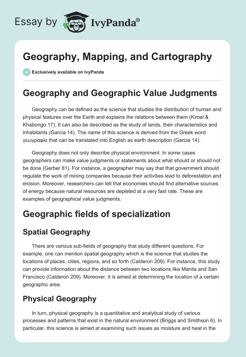 Geography, Mapping, and Cartography. Page 1