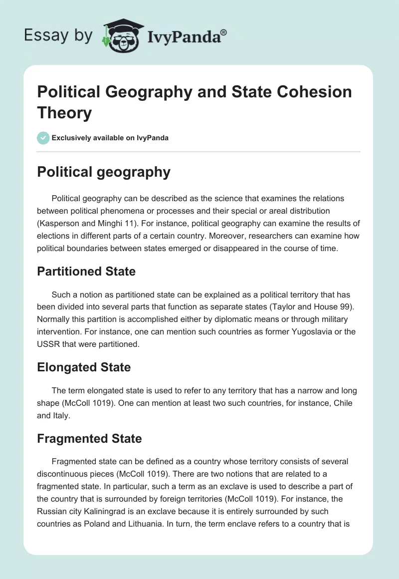 Political Geography and State Cohesion Theory. Page 1