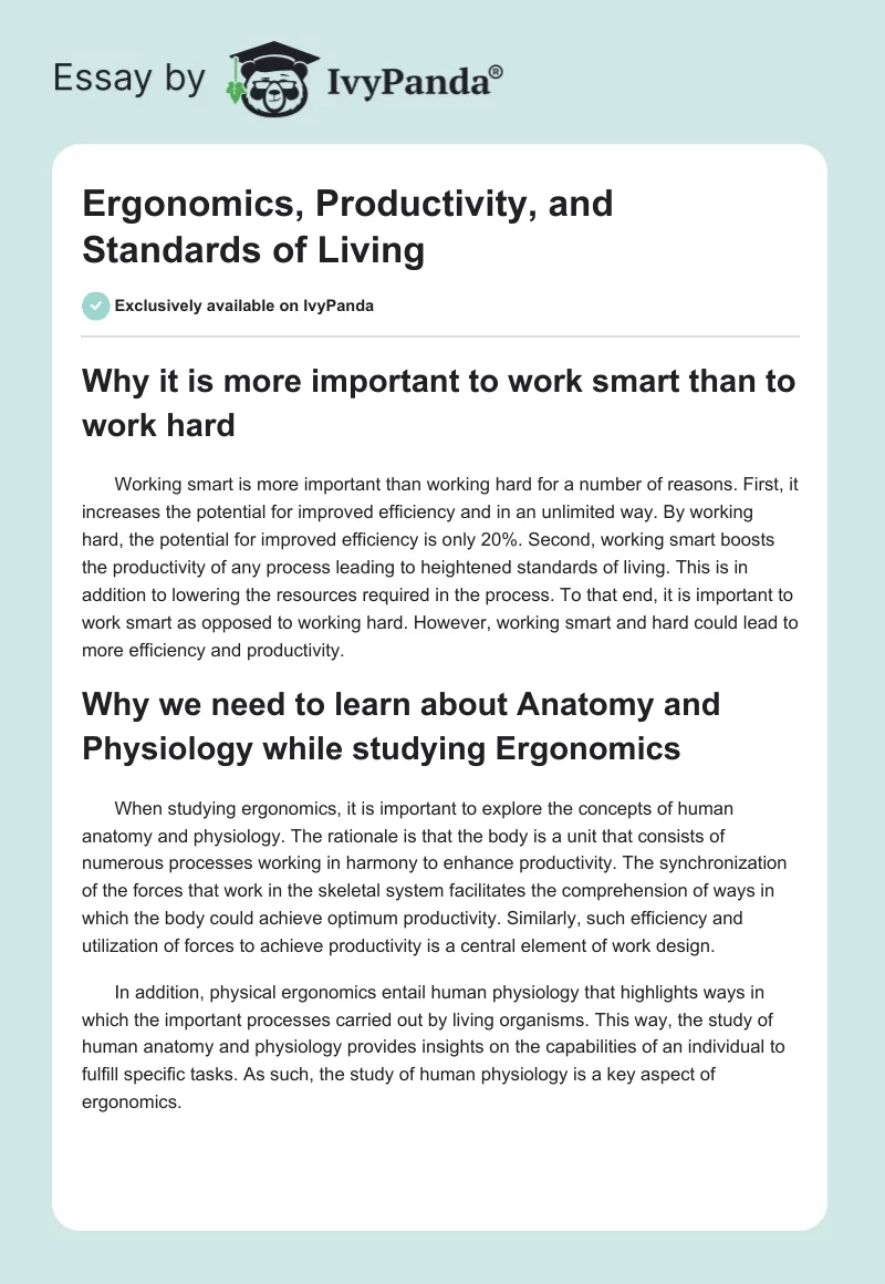 Ergonomics, Productivity, and Standards of Living. Page 1