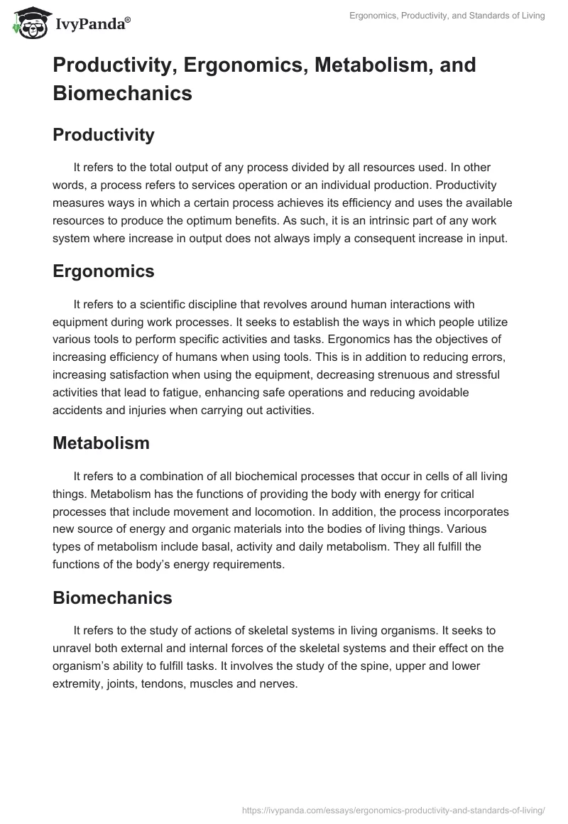 Ergonomics, Productivity, and Standards of Living. Page 2