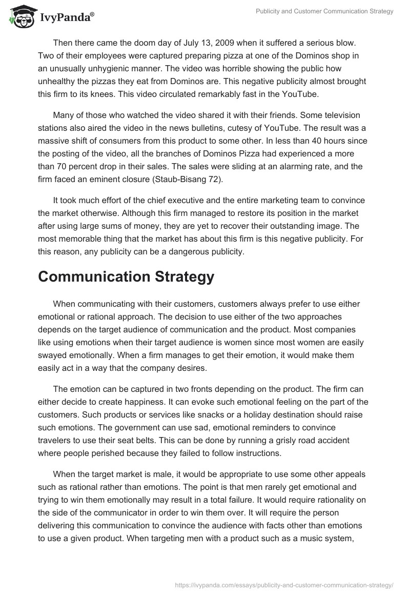 Publicity and Customer Communication Strategy. Page 2