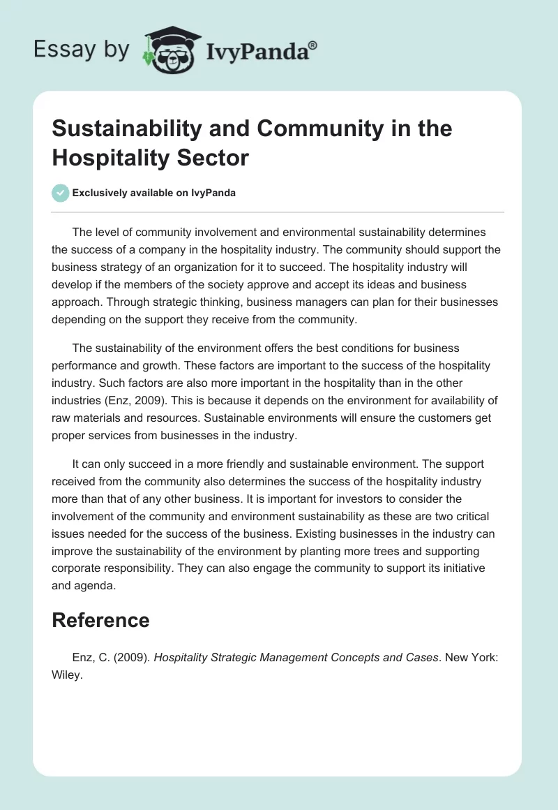 Sustainability and Community in the Hospitality Sector. Page 1