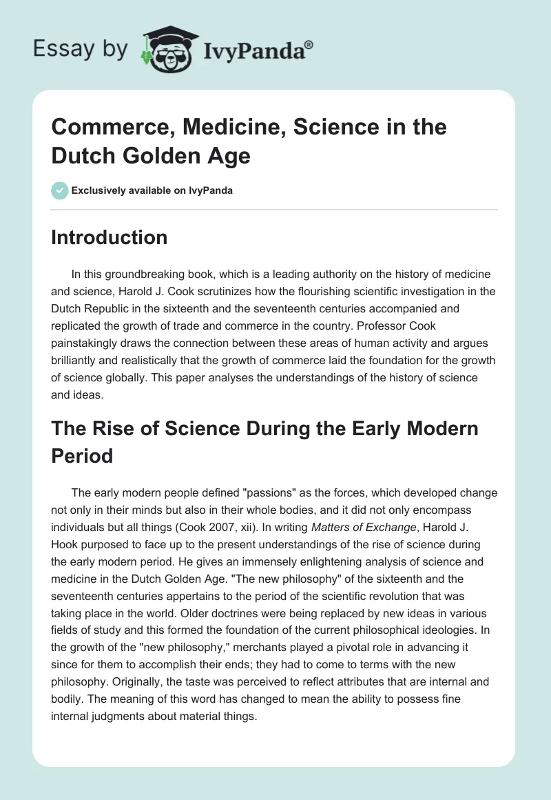 Commerce, Medicine, Science in the Dutch Golden Age. Page 1