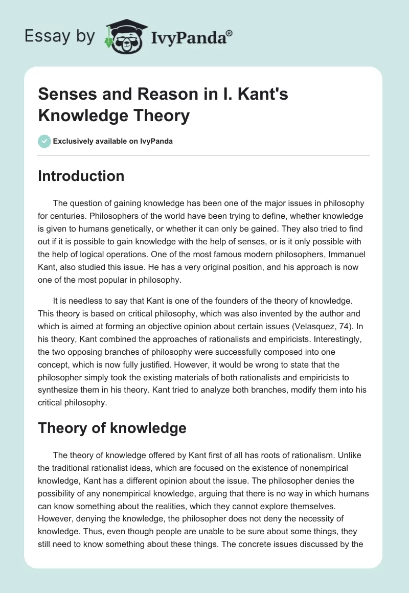 Senses and Reason in I. Kant's Knowledge Theory. Page 1