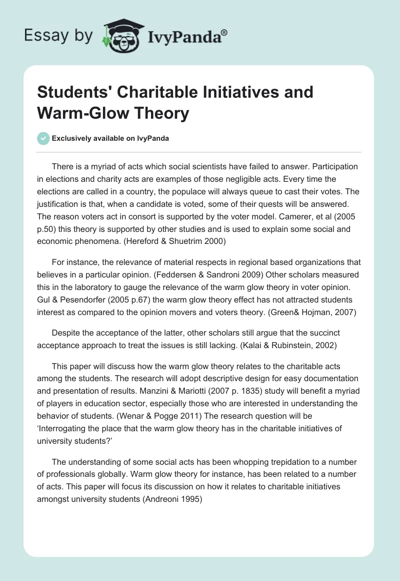 Students' Charitable Initiatives and Warm-Glow Theory. Page 1