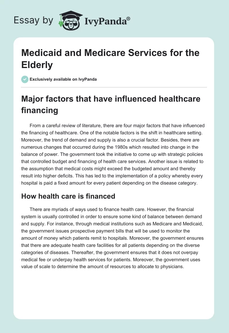 Medicaid and Medicare Services for the Elderly. Page 1