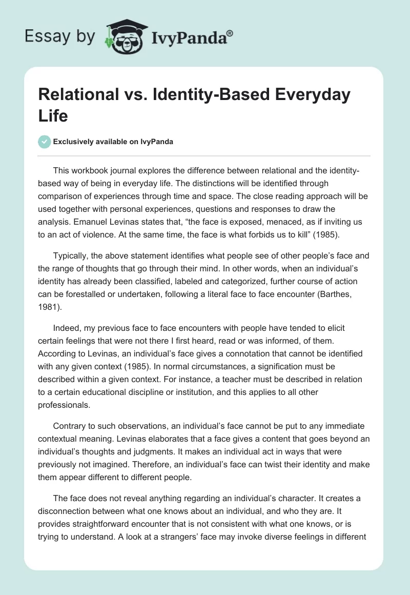 Relational vs. Identity-Based Everyday Life. Page 1