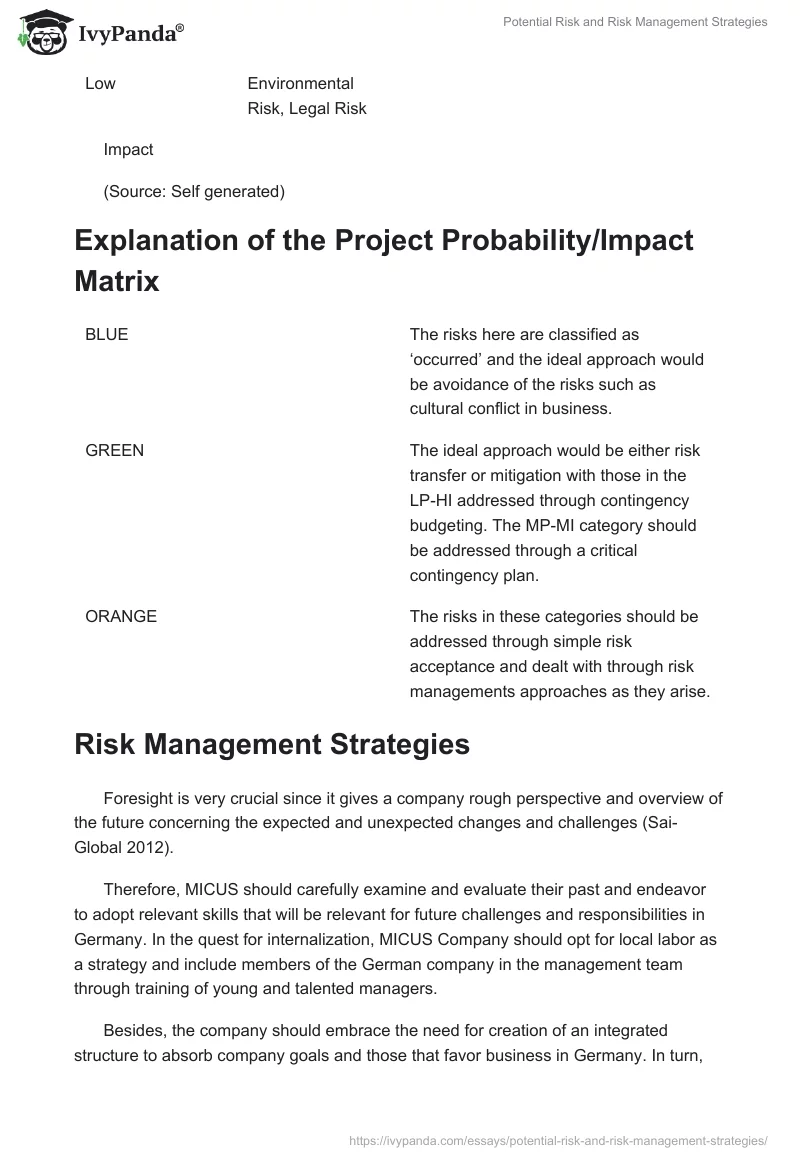 Potential Risk and Risk Management Strategies. Page 3