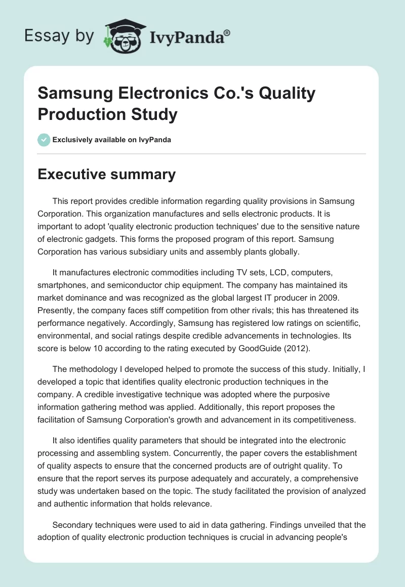 Samsung Electronics Co.'s Quality Production Study. Page 1