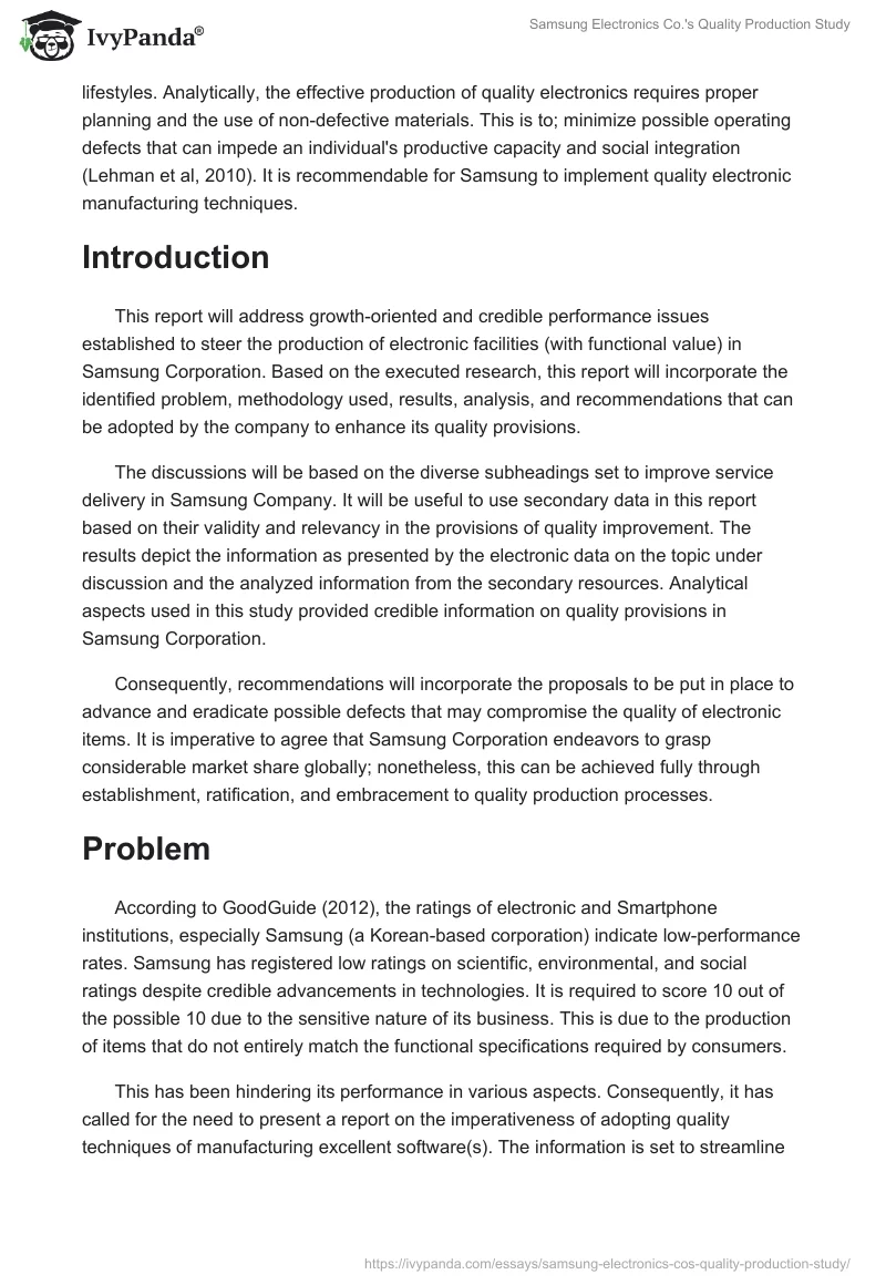 Samsung Electronics Co.'s Quality Production Study. Page 2