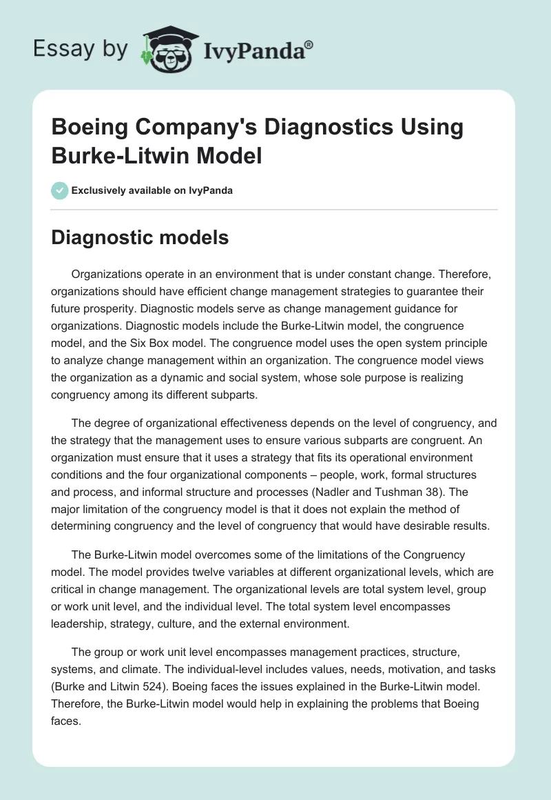 Boeing Company's Diagnostics Using Burke-Litwin Model. Page 1