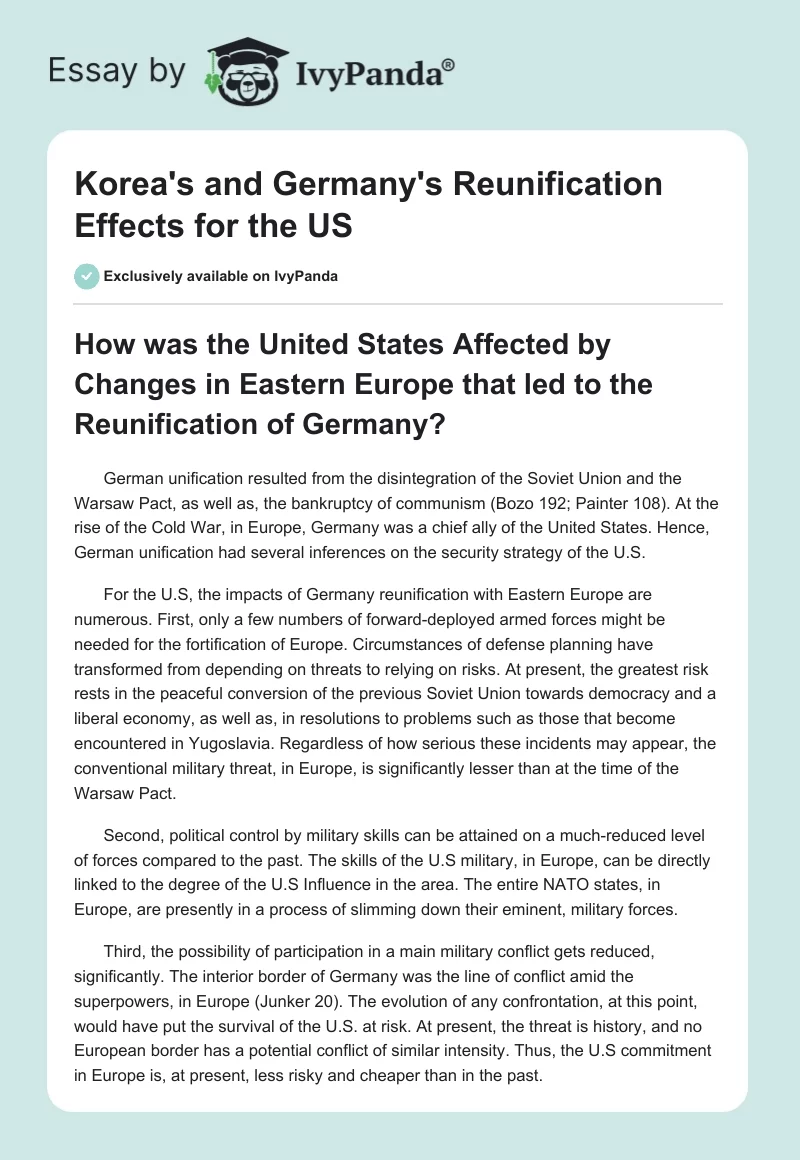 Korea's and Germany's Reunification Effects for the US. Page 1